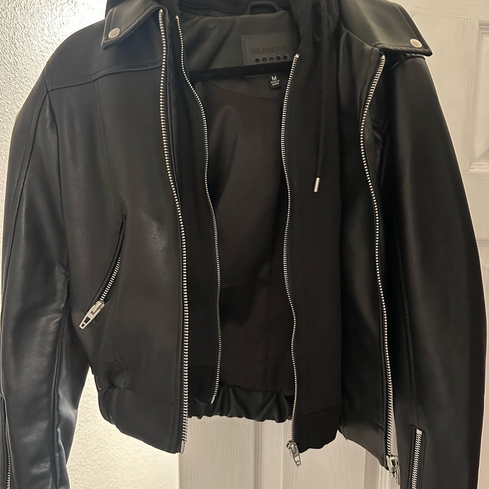 Blank NYC Black Leather Jacket with Silver Accents